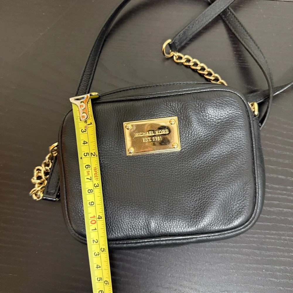 Michael Kors Black Leather Crossbody Bag Gold Chain